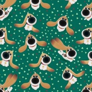 Tricot katoen stof, hondjes print, groen. Q2006