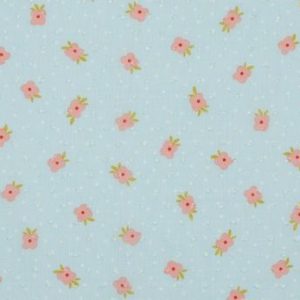 Chiffon voile stof, bloem met stip, blauw. Q4187