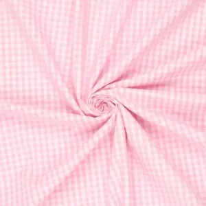 Seersucker katoen stof, ruit, babyroze. Y40