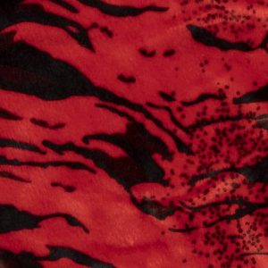 Velboa stof, tijgerprint, rood/zwart. Q298