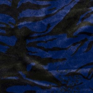 Velboa borg stof, tijger print, kobalt. Q236