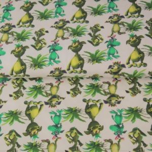 Stenzo katoenen stof, vrolijke draakjes , digitale print, groen. Q1491