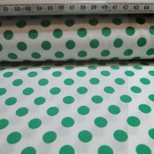 Katoen stof wit met stippen groen,NM0025
