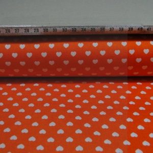 Poplin stof oranje met witte hartjes,HS036