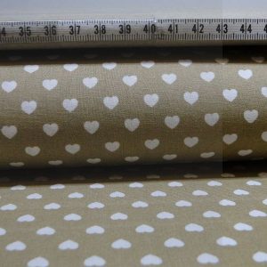Poplin stof beige met witte hartjes,HS053
