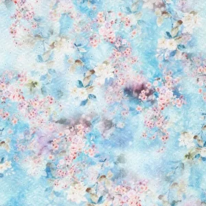 Broderie katoen stof, bloemenprint, blauw. Y45