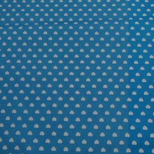 Katoen stof aqua met witte hartjes, HS004