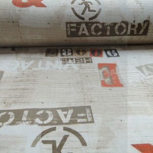 Decoratie D514 beige vintage, loft, factory met grijzen, bruine, oranje letters