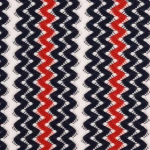 Breisel stof, zigzag motief, blauw/rood/wit. Y51