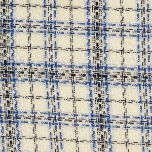 Bouclé ruit stof, offwhite/blauw/zwart. Y48