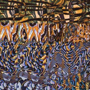 Viscose tricot stof, verschillende prints in panterfantasie, paars/geel/groen/bruin. A0350