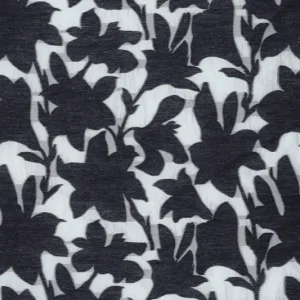 Ausbrenner stof, schaduw bloemenprint, donkerblauw/lichtblauw. P600