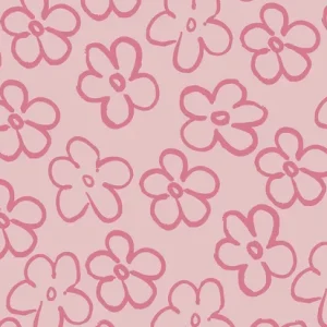 Baby rib stof, bloemenprint, roze. P079