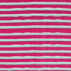 Batik poplin stof, streep motief, fuchsia/wit/blauw. P413