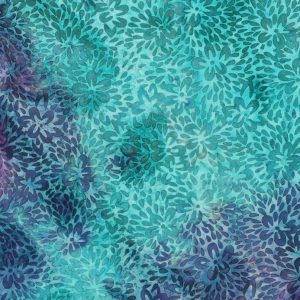 Batik viscose stof, abstracte bloemenprint, turquoise/blauw/groen. P183
