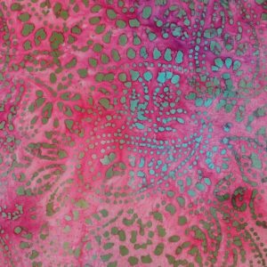 Batik viscose stof, grafische paisleyprint, roze/lila/groen. P180