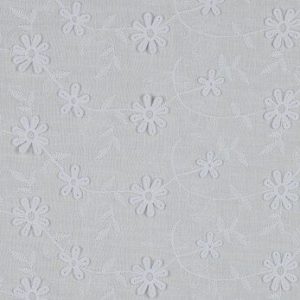 Katoen voile broderie stof, bloemen, wit. X031