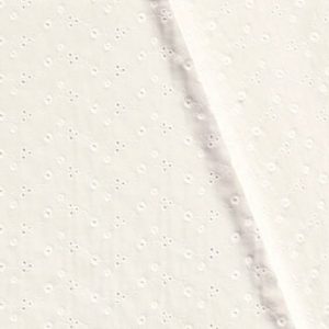 Broderie katoen stof, geborduurde bloemetjes, offwhite. X1399