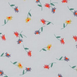 Broderie katoen voile stof, bloemen, paars/geel/roze. Y03