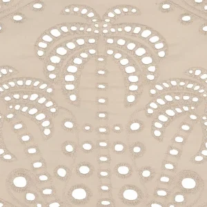 Broderie stof, opengewerkte palmbomen, zand. P607