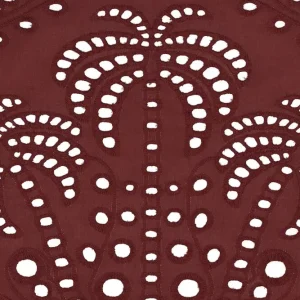 Broderie stof, opengewerkte palmbomen, bordeaux rood. P484