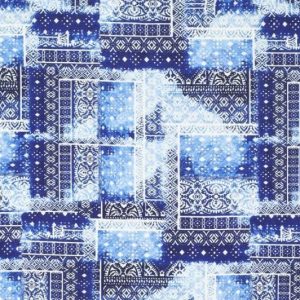 Canvas stof, digitale blue shades print, kobalt/blauw/wit. D0594