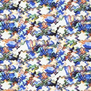 Canvas stof, digitale scribble print, roomwit/groen/blauw. D0589