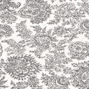 Chiffon crinkle stof, fantasie bloemen, wit/zwart. Z0645