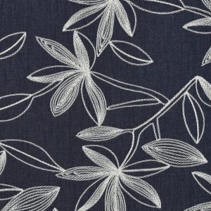 Denim embroidery stof, bloemenprint, donkerblauw/offwhite. P524