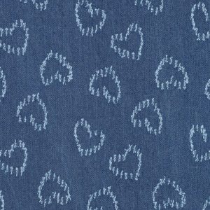 Denim jacquard stof, hartjes, jeansblauw. P525