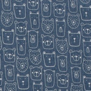 Denim jeans stof, dierenprint, jeansblauw/offwhite. D0104