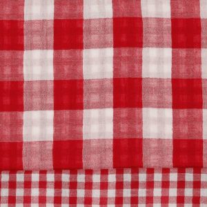 Dubbeldoek katoen stof, ruit, 2-zijdig, rood/offwhite. C555