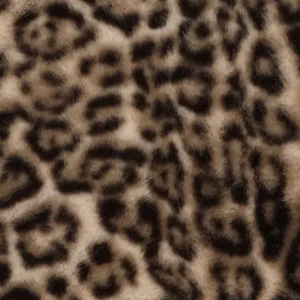 Faux fur bont stof, panterprint, beige/bruin/zwart. P101