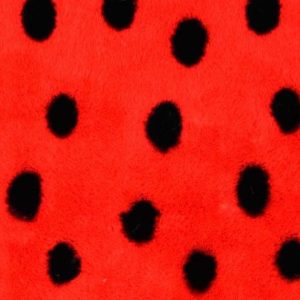 Faux fur borg stof, lieveheersbeestje print, rood/zwart. X719