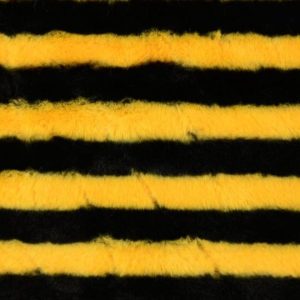Faux fur borg stof, streep bijenprint, zwart/geel. X714