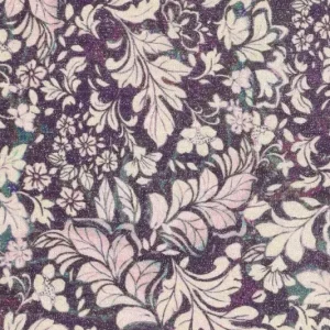 Fijne breisel stof, blad motief, paars/roze/groen. Y705