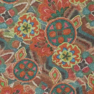 Fijne breisel stof, vintage bloemenprint, groen/rood/blauw/fuchsia. Y940