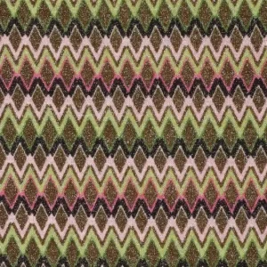Fijne breisel stof, zigzag motief, groen/roze/zilver. Y706