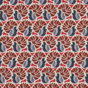 Fijne poplin katoen stof, bloemenprint, bruin/oudblauw/rood/crème. Y442