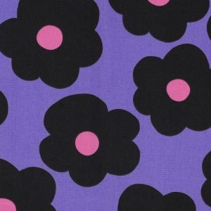 Fijne poplin katoen stof, grote bloem Nerida Hansen, paars. X1299