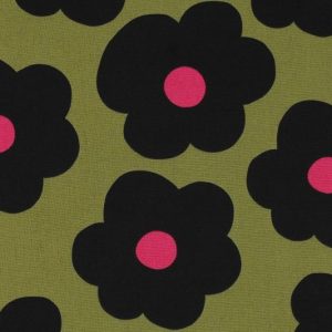 Fijne poplin katoen stof, grote bloem Nerida Hansen, mosgroen. X1301