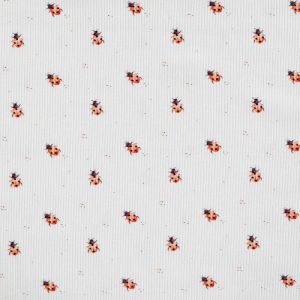 Fijne rib jersey stof, lieveheersbeestjesprint, offwhite/rood/zwart. P060