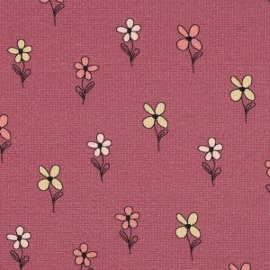 Fijne wafel jersey stof, bloemetjesprint, aubergine/okergeel/lichtroze. Y664