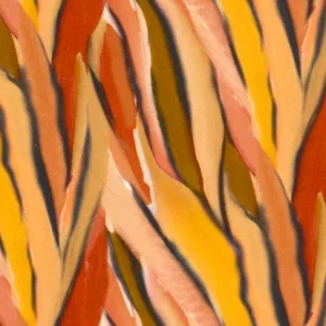 French terry stof, abstracte print, roest/bruin/geel/groen. P131