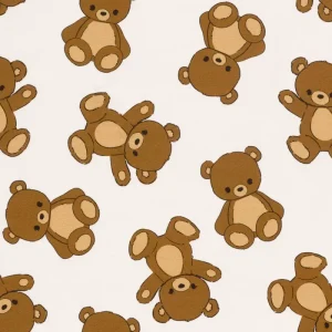 French terry stof, berenprint, ecru/bruin. P139