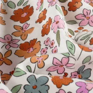 French terry stof, bloemenprint, offwhite/lila/roze/groen. P125
