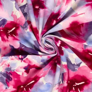 French terry stof, bloemenprint, roze/fuchsia/paars. P128