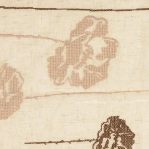 Geborduurde stof, kruissteekjes klaprozen, beige/bruin/offwhite. Y69