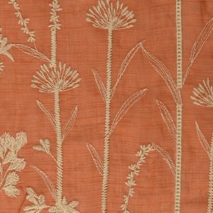 Geborduurde voile stof, lange bloemstelen, roest/beige. P281