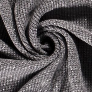 Gebreide stof, ribbel mêlee, grijs/goud/zilver. A0678